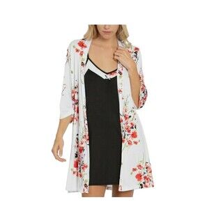 NEW Linea Donatella Poppies Chemise  Robe & Gown 2 PC Set sz XL Ivory Black